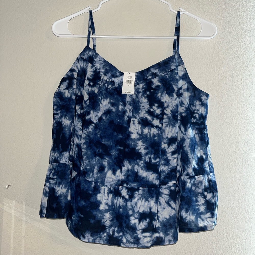 GAP Flowey, Blue Tie-Dye Peplum/Tiered Tank Top